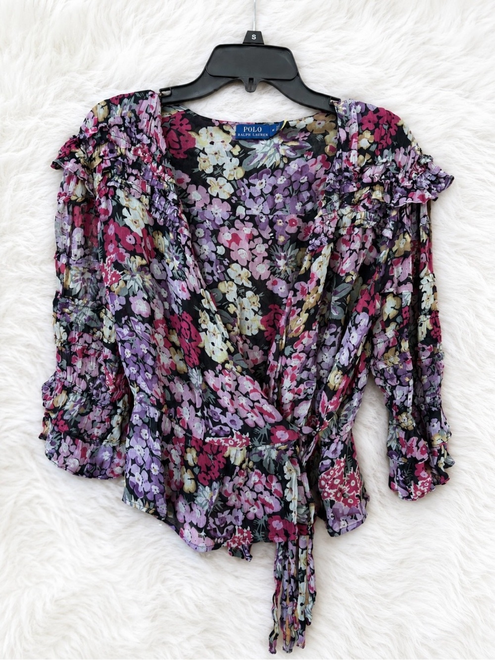 Polo Ralph Lauren Floral Wrap Blouse Size Medium 100% Viscose